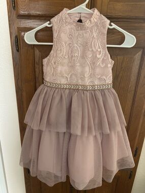 Badgley Mischka Dusty Rose Embroidered Tulle Party Dress